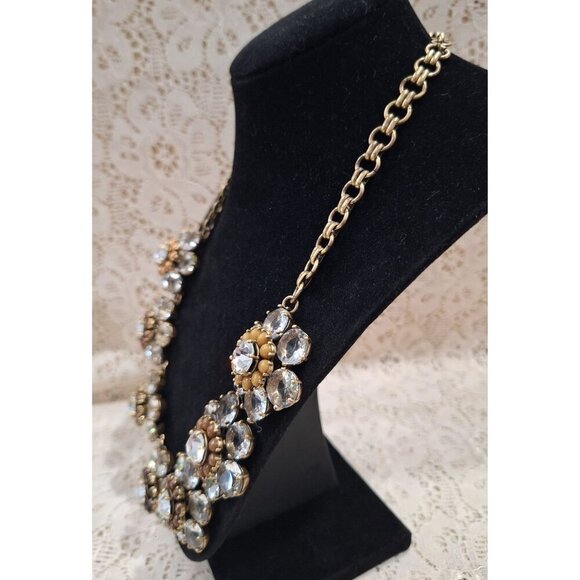 EUC J. Crew Vintage-Inspired Gold-Tone Crystal Floral Statement Necklace - Picture 4 of 7